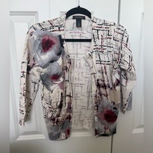 White House Black Market Women's Plaid Floral Jacket - Cream, Gray, Red